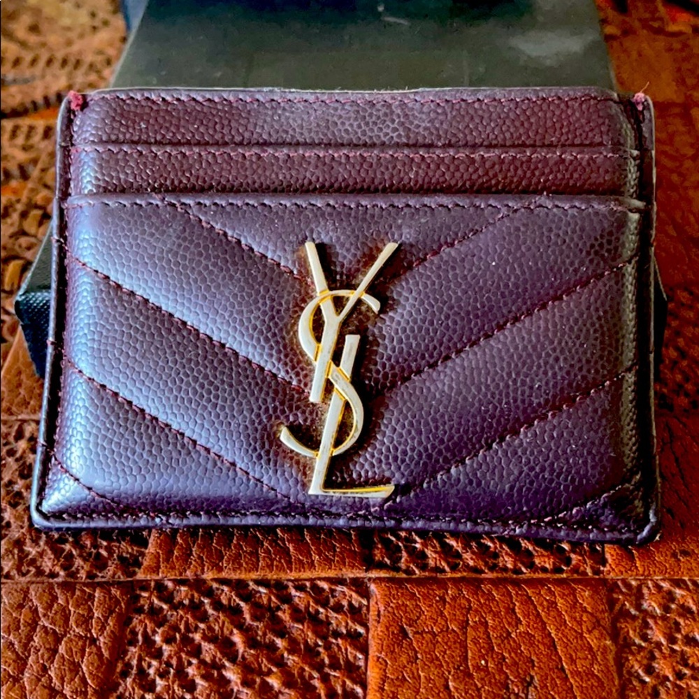 YSL Oxblood Monogram Quilted Leather Card Case